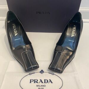 Prada Vintage Black w/White Stitching Leather Pumps